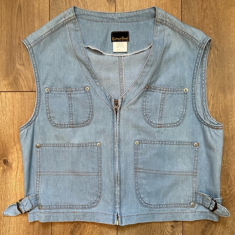 Vintage Cavatino Denim Utility Vest | Made in USA | Size Small